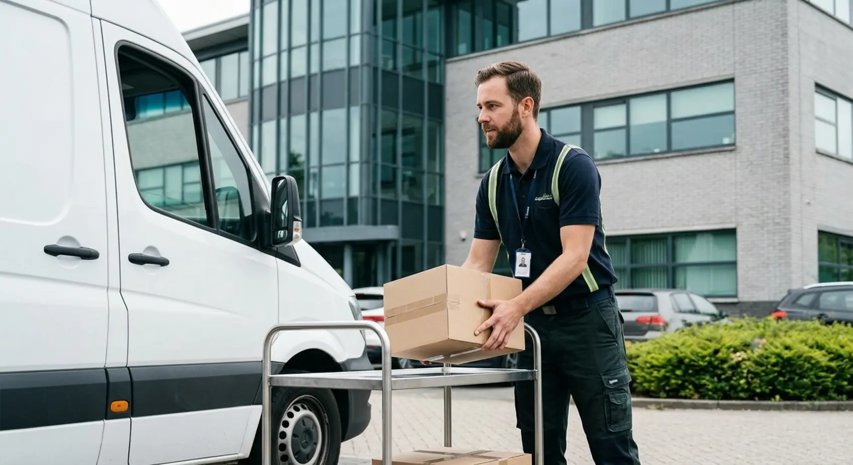 Een ervaren chauffeur levert een dringende zakelijke zending af en geeft in de praktijk antwoord op de vraag: spoed koerier wat is dat?